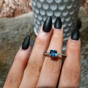 925 Small Square Aquamarine Silver Ring Size 8